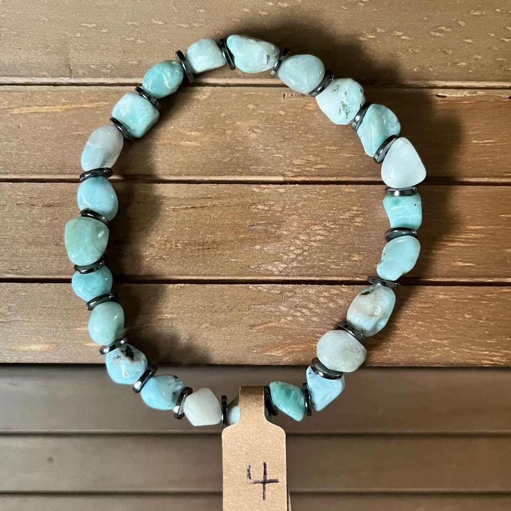 Larimar Genuine Natural Stone Crystal Beaded Stretch Bracelet #4